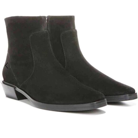 SARTO Franco Sarto Yeni Black Suede ankle Bootie 9 square toe Anthropologie - Picture 1 of 8